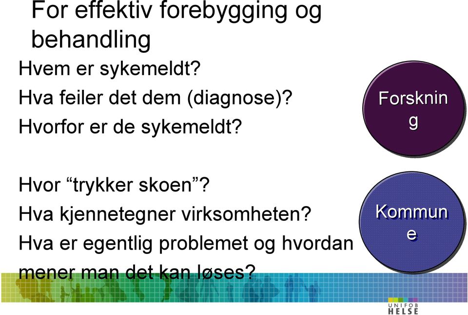 Forsknin g Hvor trykker skoen? Hva kjennetegner virksomheten?