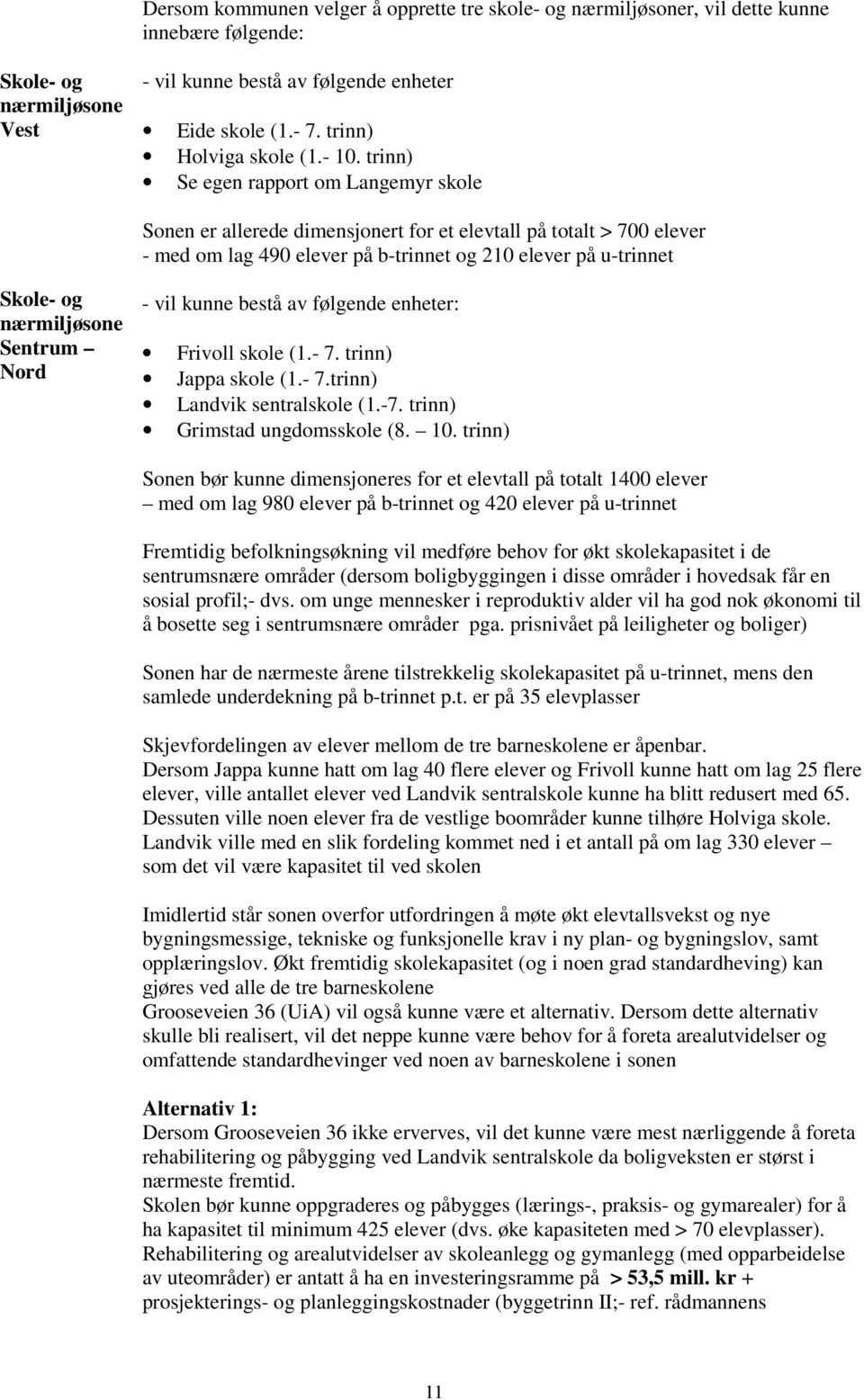 trinn) Se egen rapport om Langemyr skole Sonen er allerede dimensjonert for et elevtall på totalt > 700 elever - med om lag 490 elever på b-trinnet og 210 elever på u-trinnet Skole- og nærmiljøsone