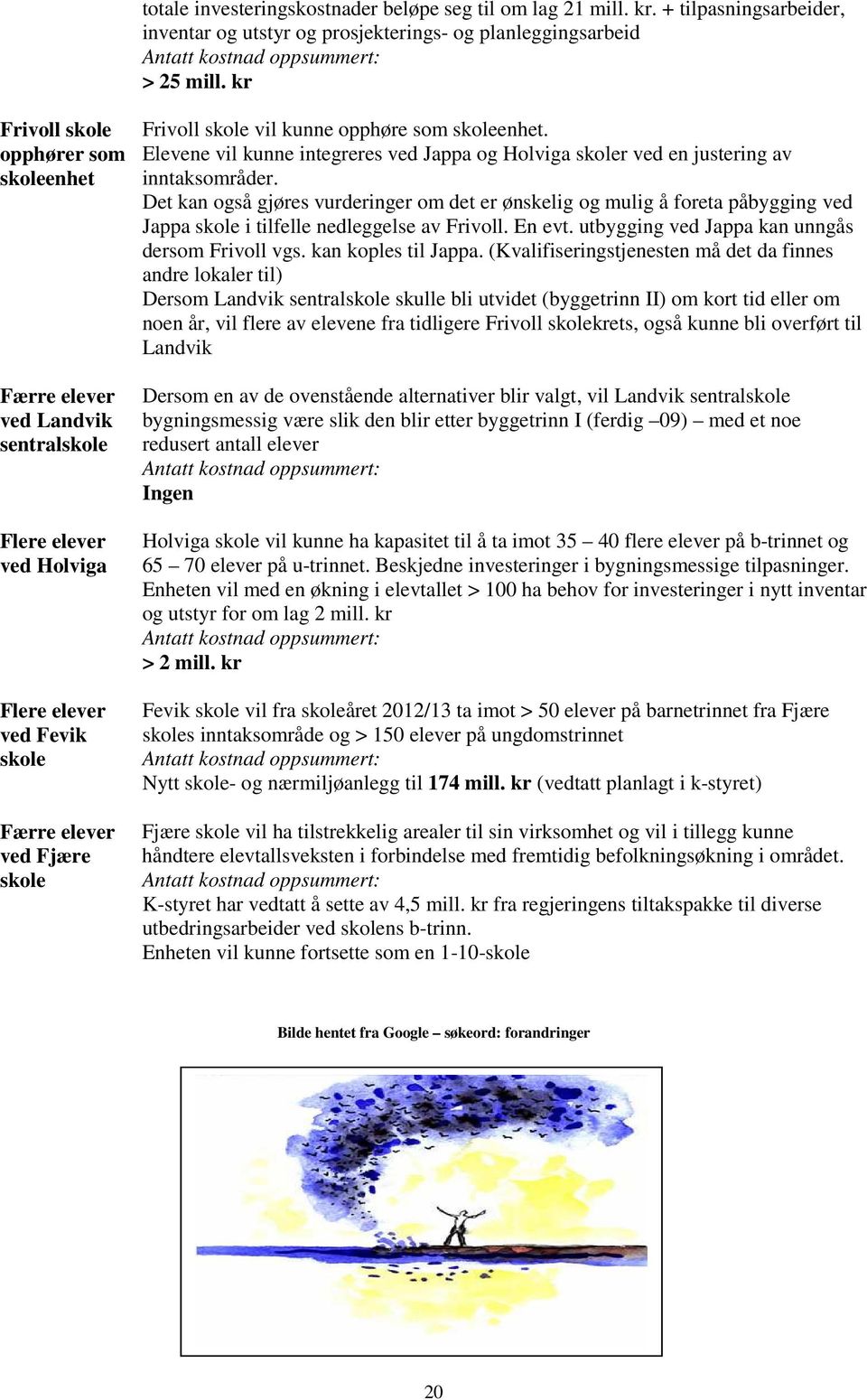 skoleenhet. Elevene vil kunne integreres ved Jappa og Holviga skoler ved en justering av inntaksområder.