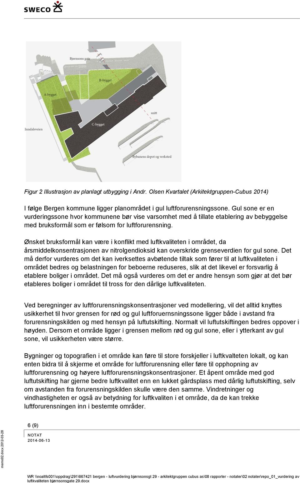 Ønsket bruksformål kan være i konflikt med luftkvaliteten i området, da årsmiddelkonsentrasjonen av nitrolgendioksid kan overskride grenseverdien for gul sone.