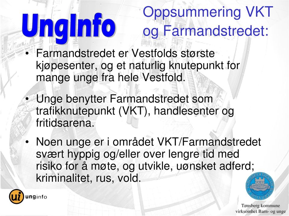 Unge benytter Farmandstredet som trafikknutepunkt (VKT), handlesenter og fritidsarena.