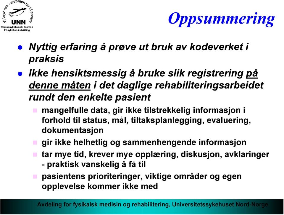 status, mål, tiltaksplanlegging, evaluering, dokumentasjon gir ikke helhetlig og sammenhengende informasjon tar mye tid, krever mye