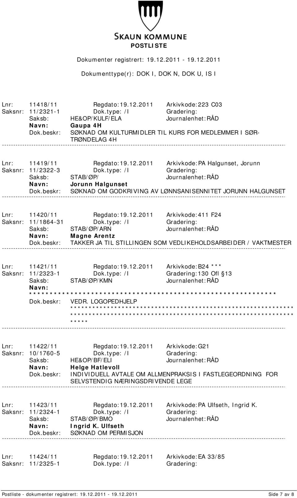 2011 Arkivkode:PA Halgunset, Jorunn Saksnr: 11/2322-3 Dok.