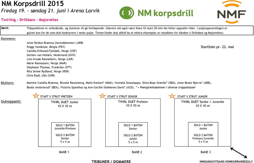 Trener/leder skal alltid ha et ekstra eksemplar av musikken for hånden (i Drilldans og Majorettes).