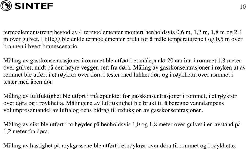 Måling av gasskonsentrasjoner i rommet ble utført i et målepunkt 20 cm inn i rommet 1,8 meter over gulvet, midt på den høyre veggen sett fra døra.