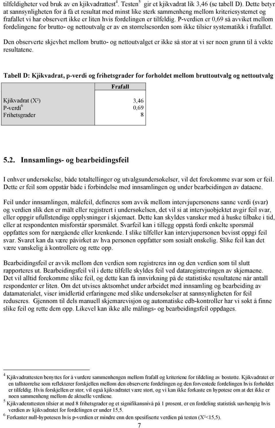 P-verdien er 0,69 så avviket mellom fordelingene for brutto- og nettoutvalg er av en størrelsesorden som ikke tilsier systematikk i frafallet.