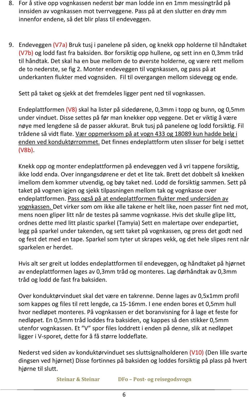 Endeveggen (V7a) Bruk tusj i panelene på siden, og knekk opp holderne til håndtaket (V7b) og lodd fast fra baksiden. Bor forsiktig opp hullene, og sett inn en 0,3mm tråd til håndtak.