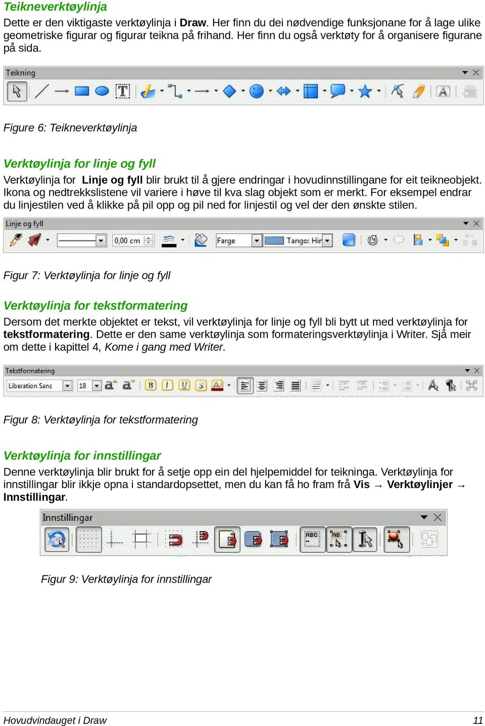 Figure 6: Teikneverktøylinja Verktøylinja for linje og fyll Verktøylinja for Linje og fyll blir brukt til å gjere endringar i hovudinnstillingane for eit teikneobjekt.