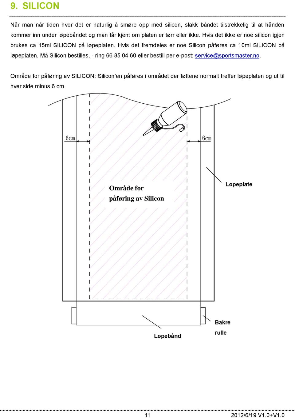 Hvis det fremdeles er noe Silicon påføres ca 10ml SILICON på løpeplaten.