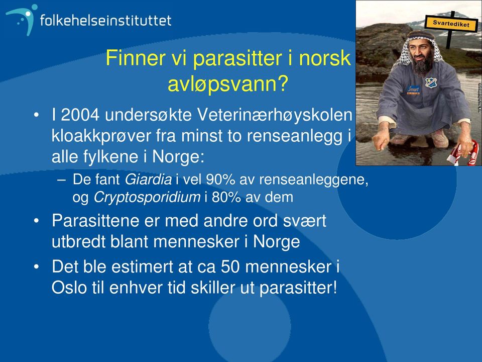 i Norge: De fant Giardia i vel 90% av renseanleggene, og Cryptosporidium i 80% av dem