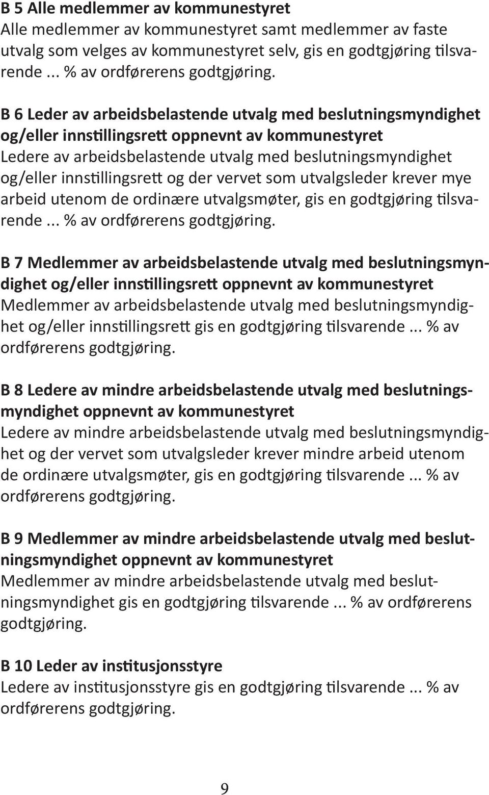 innstillingsrett og der vervet som utvalgsleder krever mye arbeid utenom de ordinære utvalgsmøter, gis en godtgjøring tilsvarende... % av ordførerens godtgjøring.