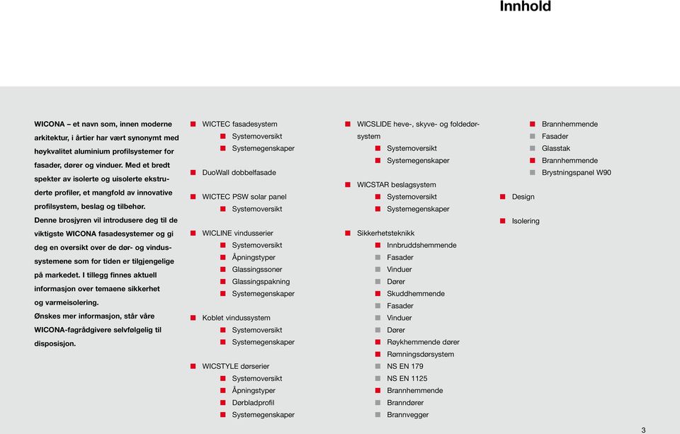 Denne brosjyren vil introdusere deg til de Systemoversikt Systemegenskaper DuoWall dobbelfasade WICTEC PSW solar panel Systemoversikt system Systemoversikt Systemegenskaper WICSTAR beslagsystem