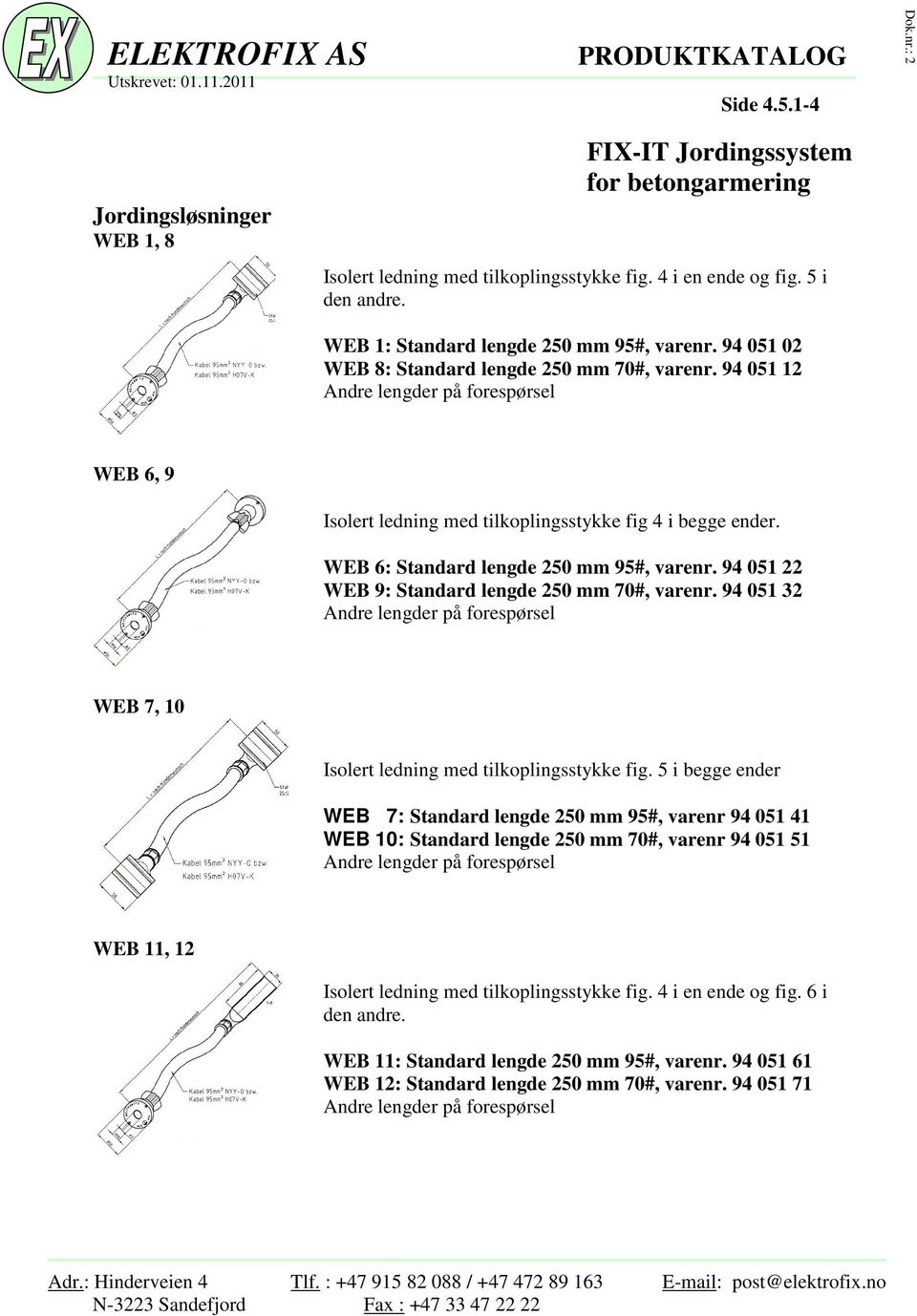 94 051 22 WEB 9: Standard lengde 250 mm 70#, varenr. 94 051 32 WEB 7, 10 Isolert ledning med tilkoplingsstykke fig.