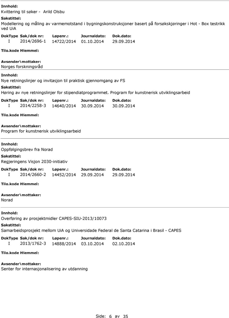 Program for kunstnerisk utviklingsarbeid 2014/2258-3 14640/2014 Program for kunstnerisk utviklingsarbeid Oppfølgingsbrev fra Norad Regjeringens Visjon 2030-initiativ 2014/2660-2