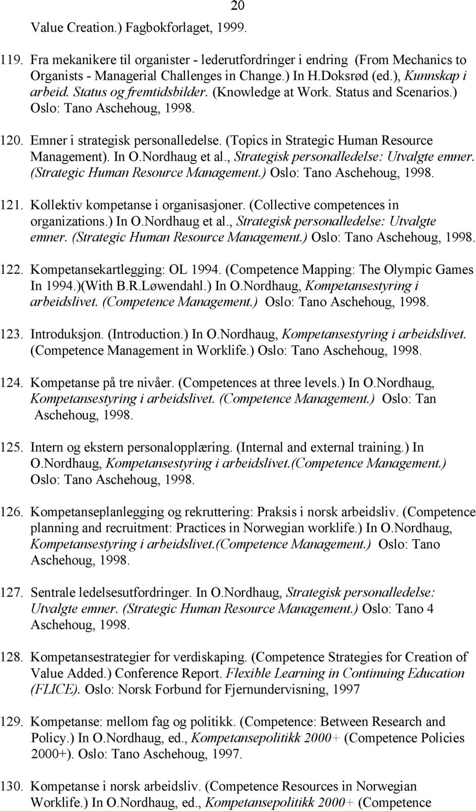 (Topics in Strategic Human Resource Management). In O.Nordhaug et al., Strategisk personalledelse: Utvalgte emner. (Strategic Human Resource Management.) Oslo: Tano Aschehoug, 1998. 121.