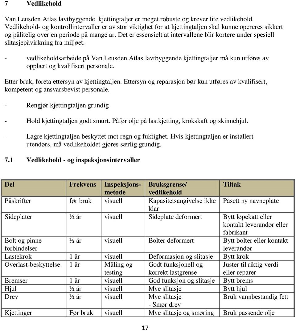 Det er essensielt at intervallene blir kortere under spesiell slitasjepåvirkning fra miljøet.