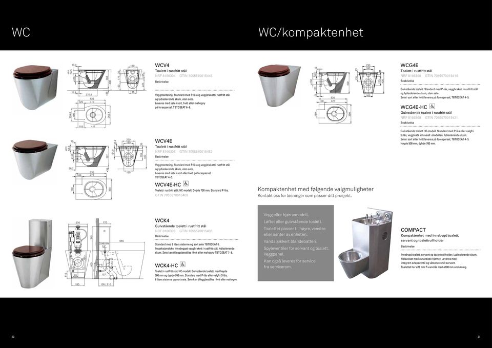 56,3 ø100 222 26 160 108 535 427 400 360 135 43 230 180 165 170 400 WCG4E Toalett i rustfritt stål NRF 8166308 GTIN 7055570015414 Gulvstående toalett.