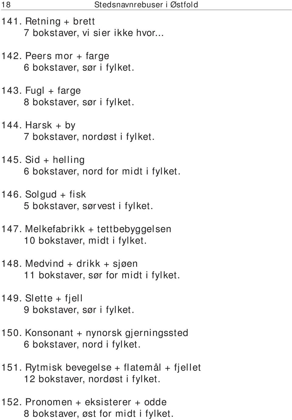 Melkefabrikk + tettbebyggelsen 10 bokstaver, midt i fylket. 148. Medvind + drikk + sjøen 11 bokstaver, sør for midt i fylket. 149. Slette + fjell 9 bokstaver, sør i fylket. 150.