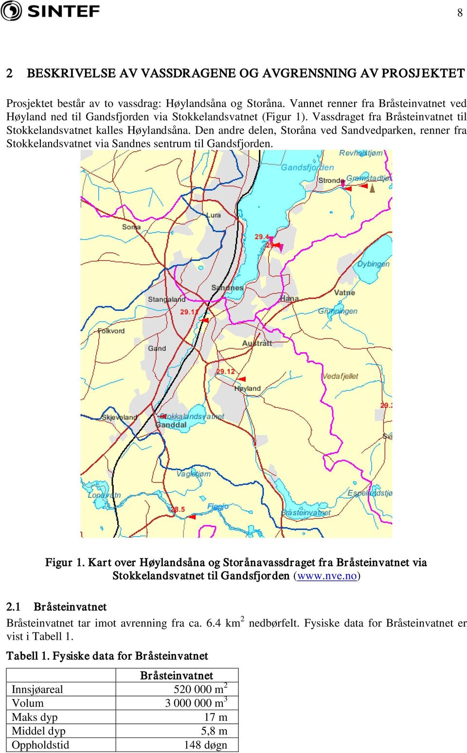 Den andre delen, Storåna ved Sandvedparken, renner fra Stokkelandsvatnet via Sandnes sentrum til Gandsfjorden. Figur 1.