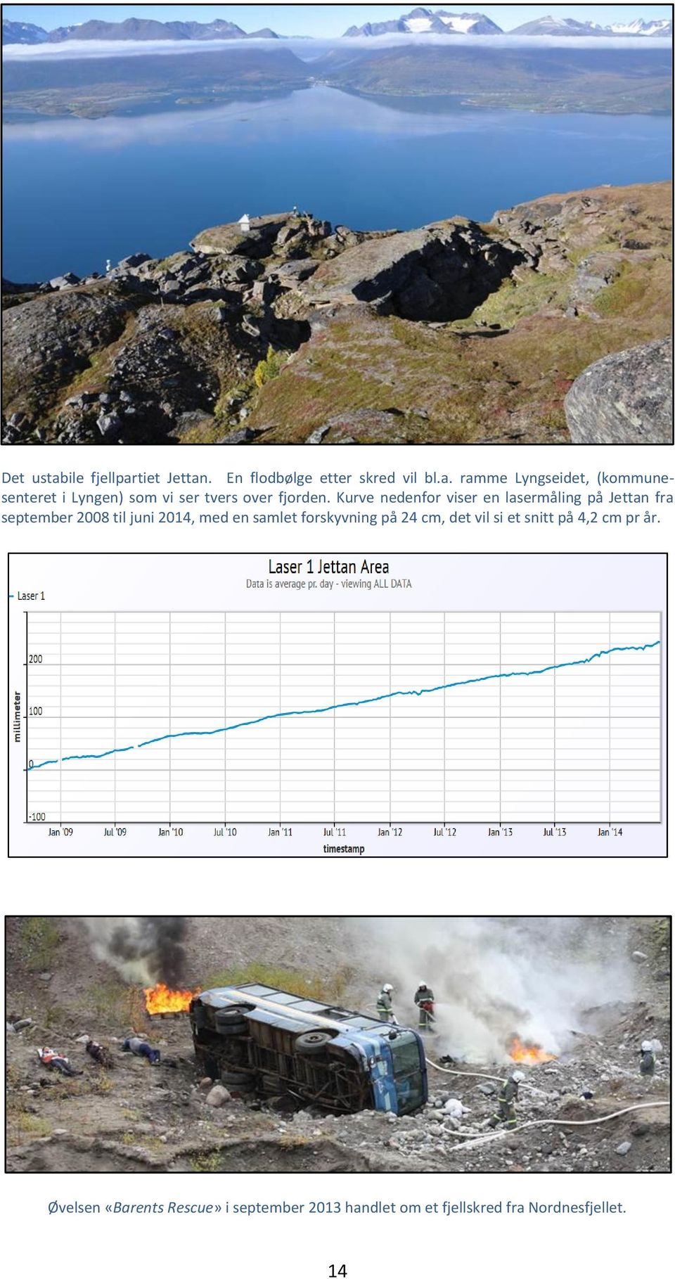 forskyvning på 24 cm, det vil si et snitt på 4,2 cm pr år.