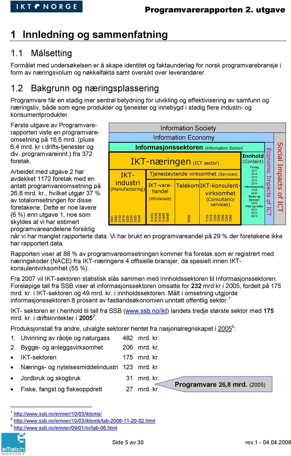 1 Målsetting Formålet med undersøkelsen er å skape identitet og faktaunderlag for norsk programvarebransje i form av næringsvolum og nøkkelfakta samt oversikt over leverandører. 1.