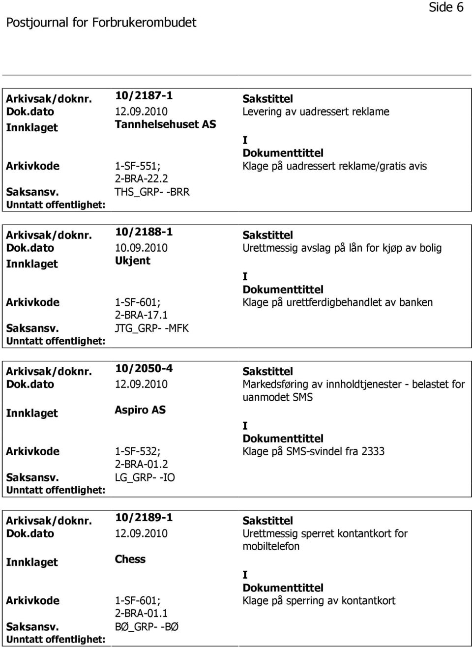 1 Klage på urettferdigbehandlet av banken JTG_GRP- -MFK Arkivsak/doknr. 10/2050-4 Sakstittel Dok.dato 12.09.