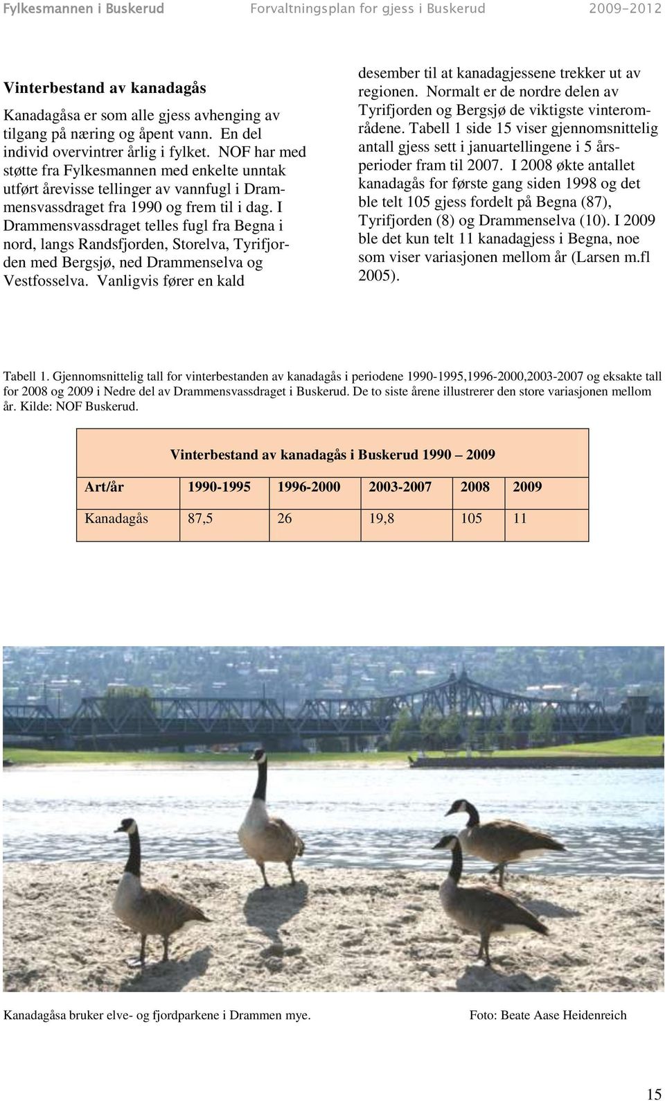 I Drammensvassdraget telles fugl fra Begna i nord, langs Randsfjorden, Storelva, Tyrifjorden med Bergsjø, ned Drammenselva og Vestfosselva.