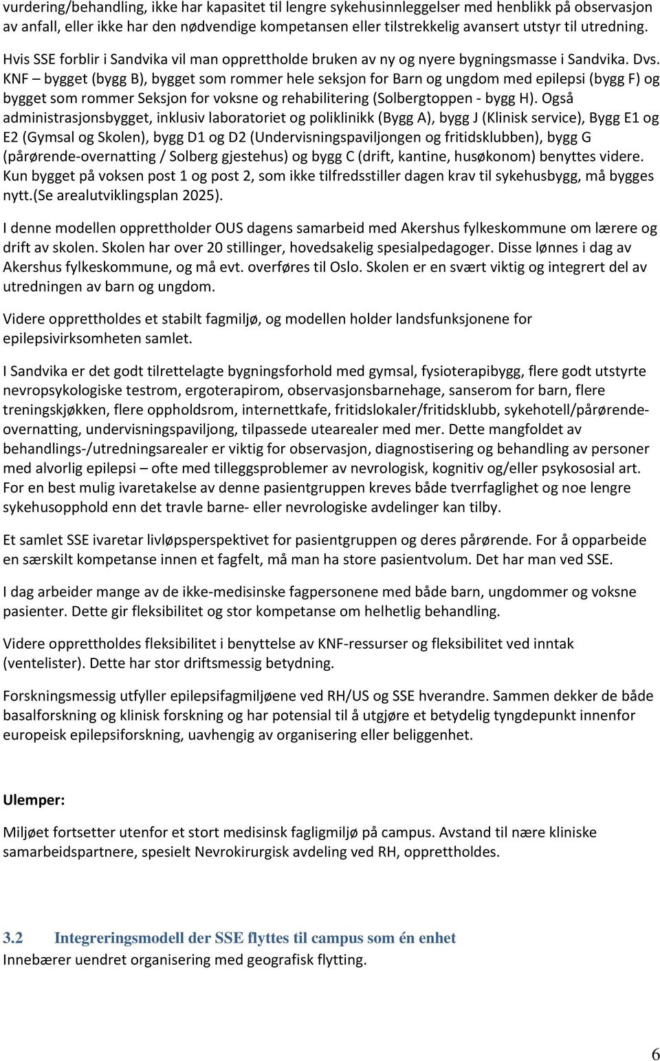 KNF bygget (bygg B), bygget som rommer hele seksjon for Barn og ungdom med epilepsi (bygg F) og bygget som rommer Seksjon for voksne og rehabilitering (Solbergtoppen bygg H).