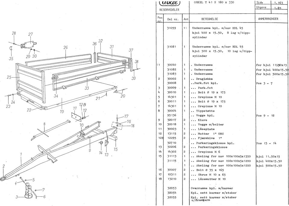 50, 10 ag u/tippsyinder 1 Underramme for hju 1150x15 1 Underramme for hju 400x15.5 1 Underrarnrne for hju 500x15.5 1 Dragøkke Park. fot kp. 3-7 1 Park.