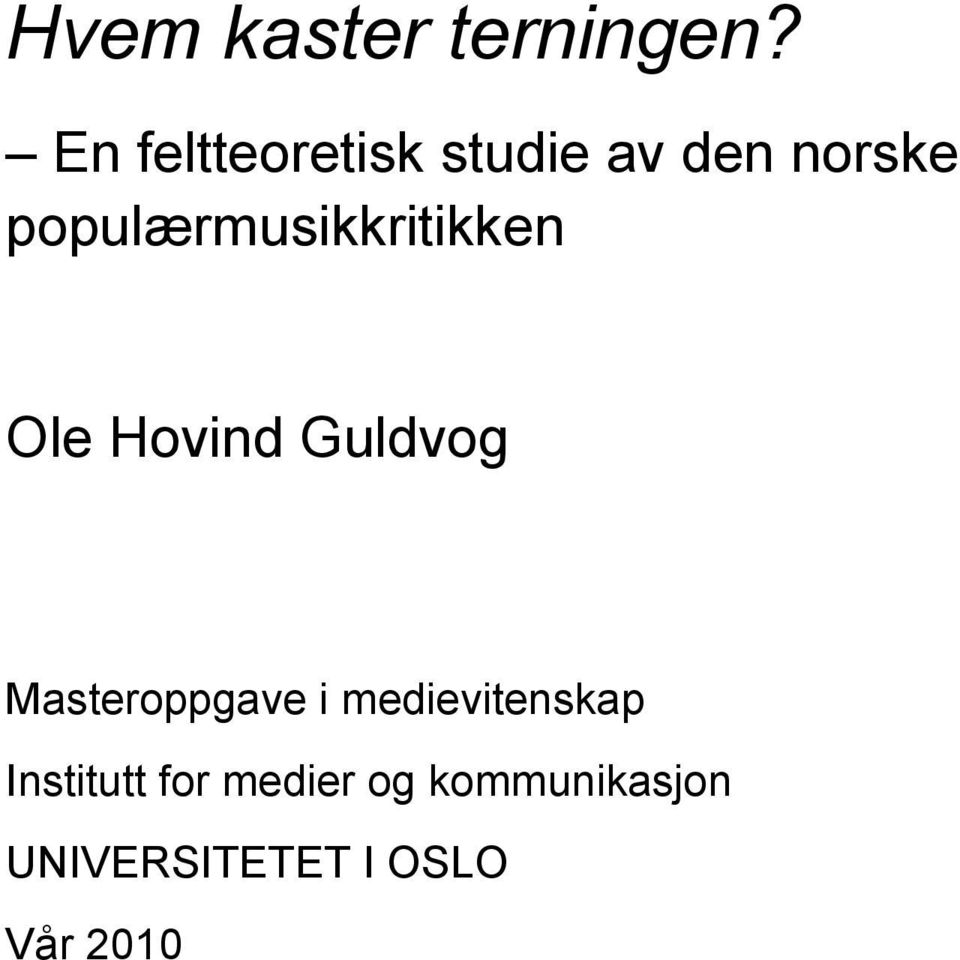 populærmusikkritikken Ole Hovind Guldvog