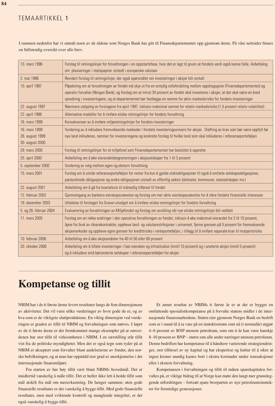 Anbefaling om plasseringer i statspapirer utstedt i europeiske valutaer 2. mai 1996 Revidert forslag til retningslinjer, der også spørsmålet om investeringer i aksjer blir omtalt 1.