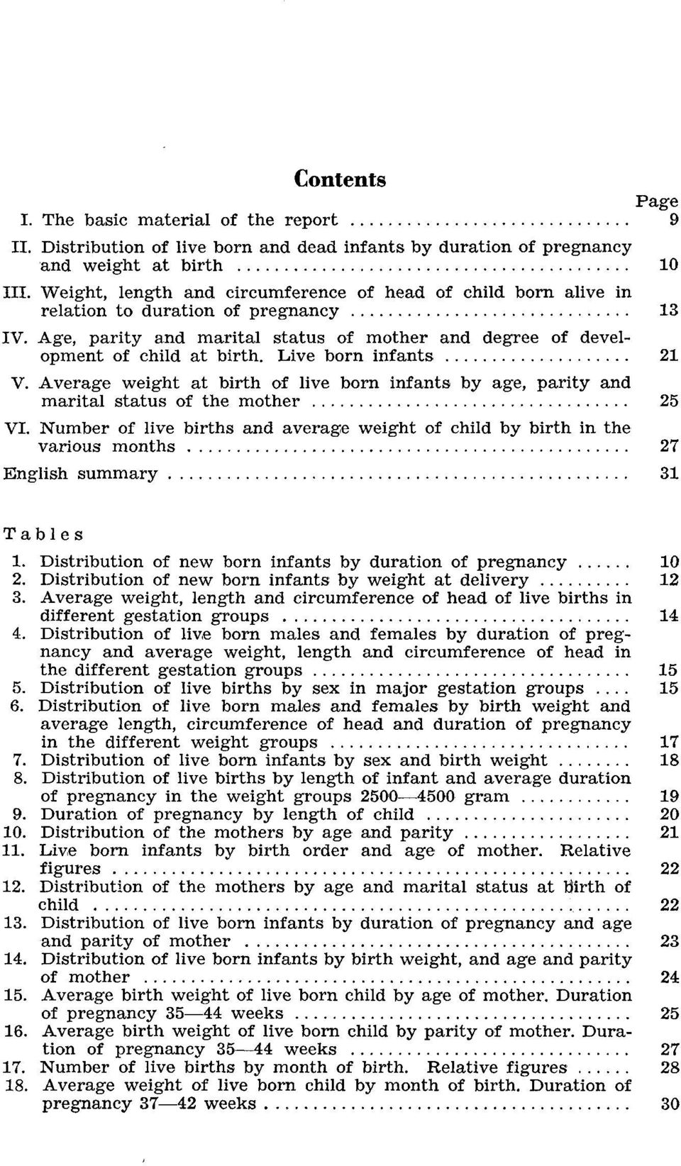 Live born infants 21 V. Average weight at birth of live born infants by age, parity and marital status of the mother 25 VI.