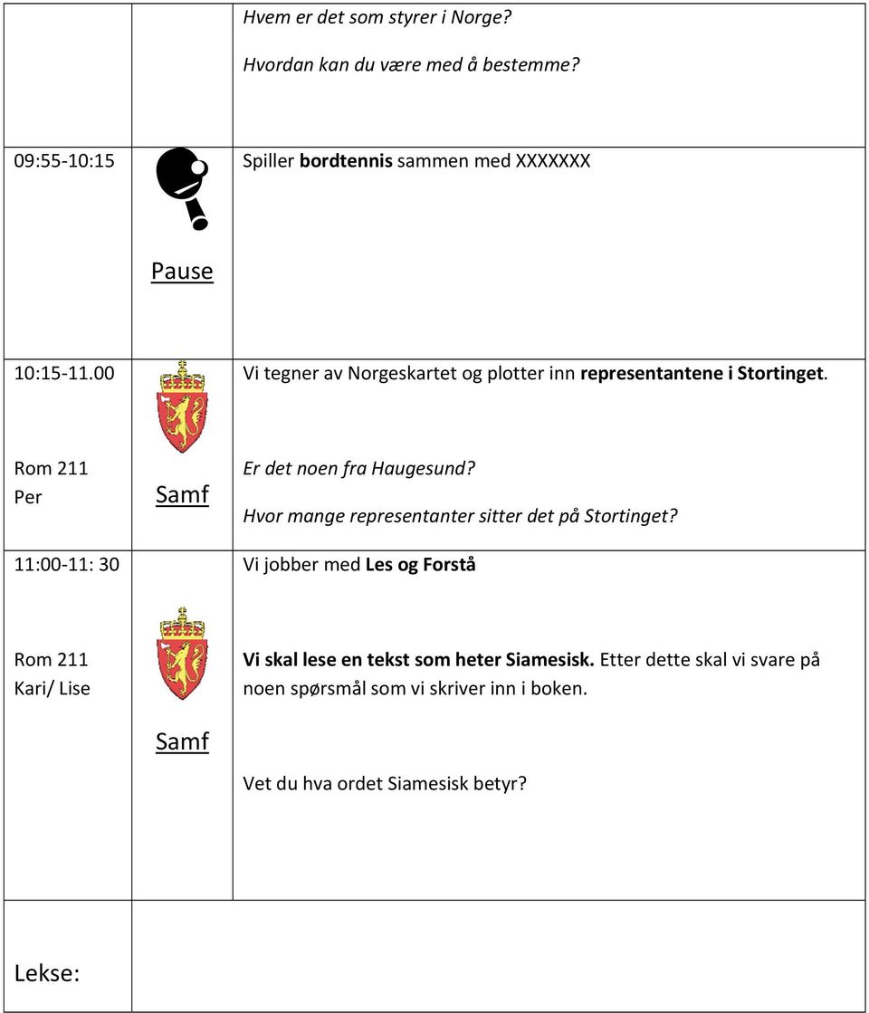 00 Vi tegner av Norgeskartet og plotter inn representantene i Stortinget. Per 11:00 11: 30 Er det noen fra Haugesund?