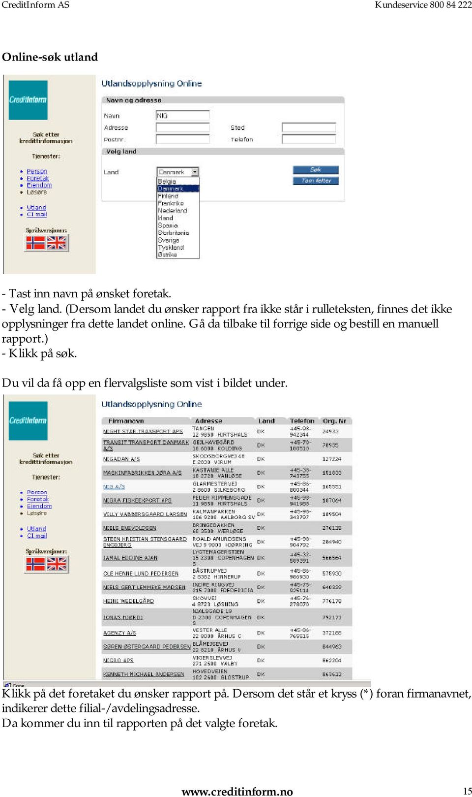 Gå da tilbake til forrige side og bestill en manuell rapport.) - Klikk på søk.