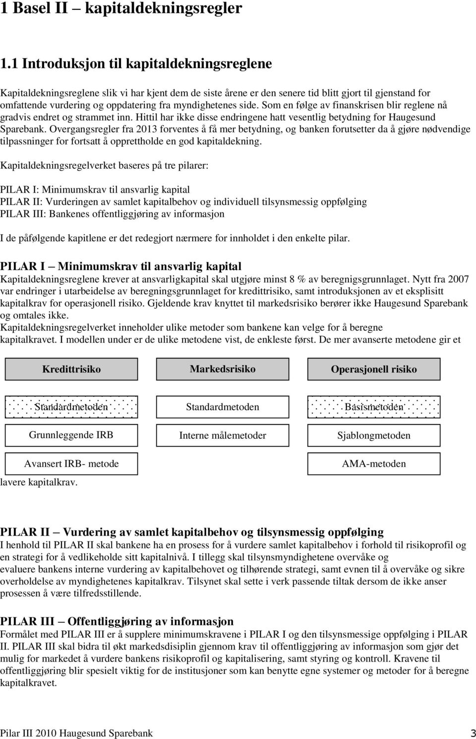 myndighetenes side. Som en følge av finanskrisen blir reglene nå gradvis endret og strammet inn. Hittil har ikke disse endringene hatt vesentlig betydning for Haugesund Sparebank.