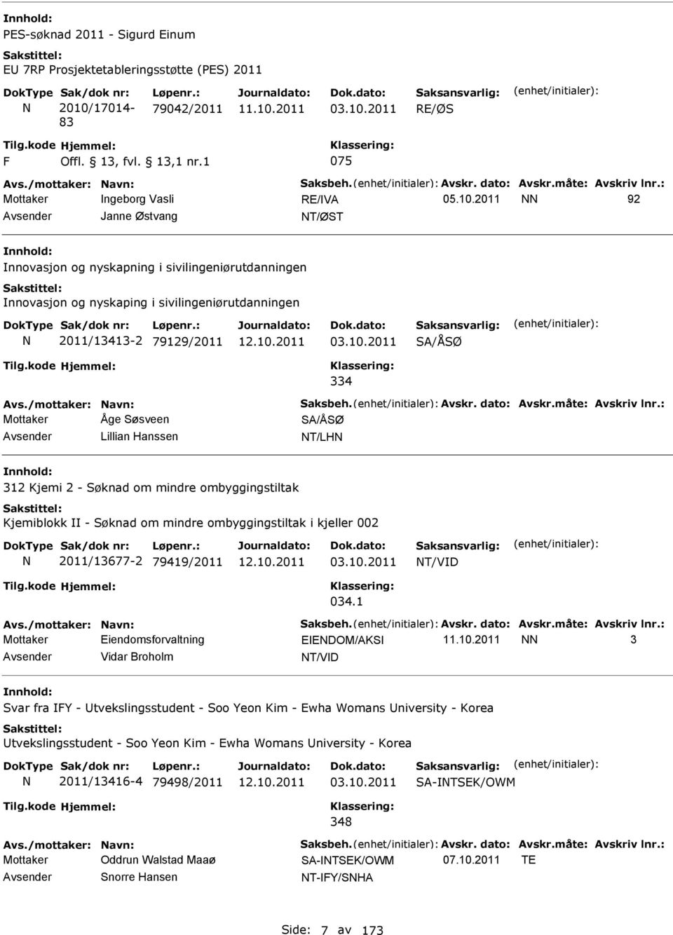 2011 92 Avsender Janne Østvang T/ØST nnovasjon og nyskapning i sivilingeniørutdanningen nnovasjon og nyskaping i sivilingeniørutdanningen 2011/13413-2 79129/2011 03.10.2011 SA/ÅSØ 334 Avs.