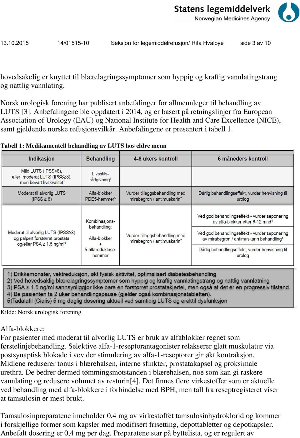 Anbefalingene ble oppdatert i 2014, og er basert på retningslinjer fra European Association of Urology (EAU) og National Institute for Health and Care Excellence (NICE), samt gjeldende norske