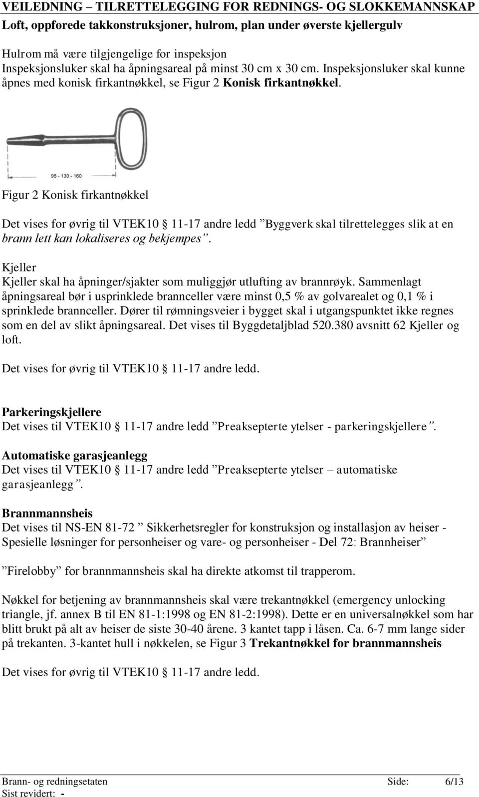 Figur 2 Konisk firkantnøkkel Det vises for øvrig til VTEK10 11-17 andre ledd Byggverk skal tilrettelegges slik at en brann lett kan lokaliseres og bekjempes.