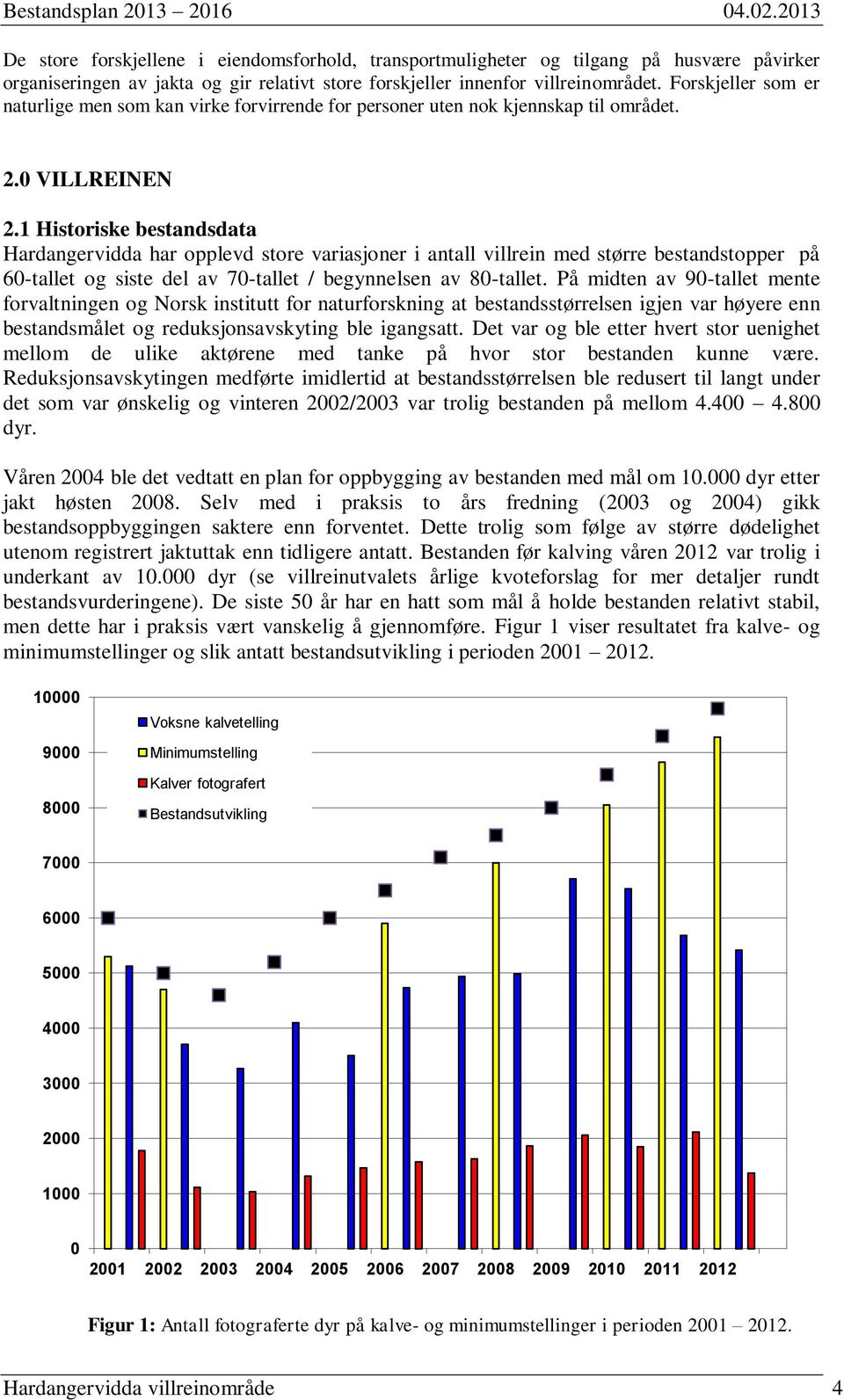 1 Historiske bestandsdata Hardangervidda har opplevd store variasjoner i antall villrein med større bestandstopper på 60-tallet og siste del av 70-tallet / begynnelsen av 80-tallet.