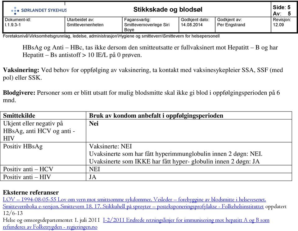 Blodgivere: Personer som er blitt utsatt for mulig blodsmitte skal ikke gi blod i oppfølgingsperioden på 6 mnd.