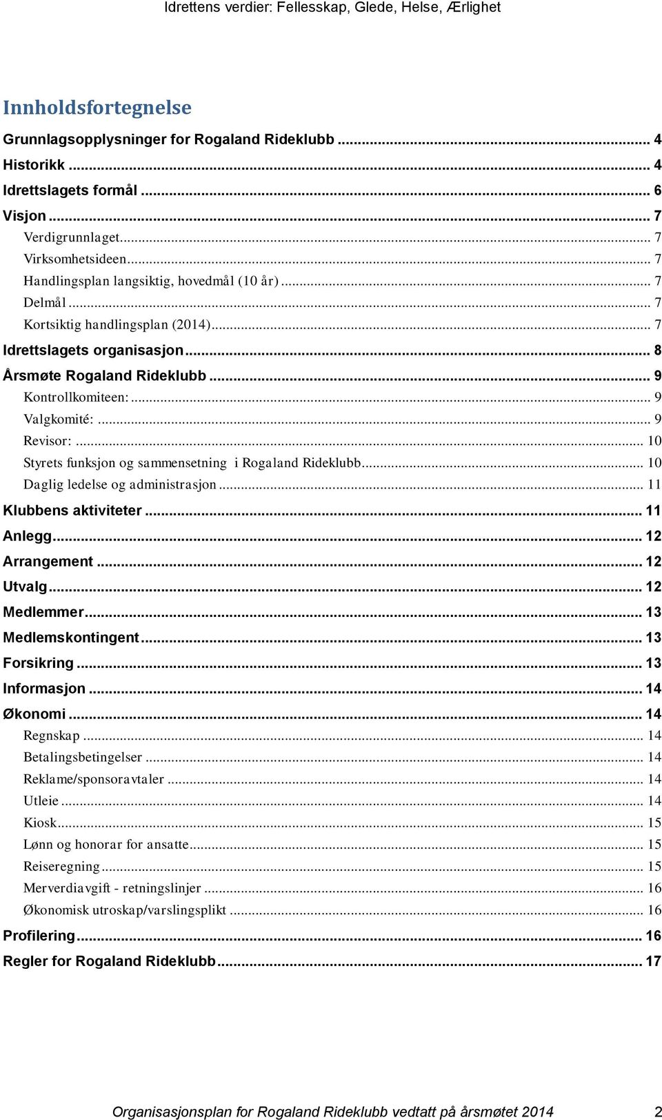 .. 9 Revisor:... 10 Styrets funksjon og sammensetning i Rogaland Rideklubb... 10 Daglig ledelse og administrasjon... 11 Klubbens aktiviteter... 11 Anlegg... 12 Arrangement... 12 Utvalg... 12 Medlemmer.