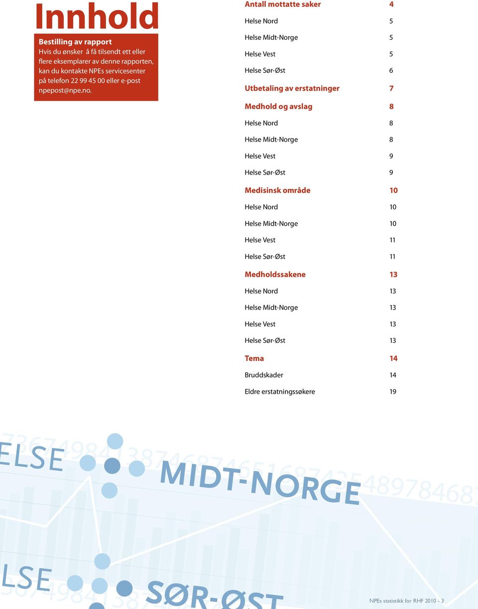 Antall mottatte saker 4 Helse Nord 5 Helse Midt-Norge 5 Helse Vest 5 Helse Sør-Øst 6 Utbetaling av erstatninger 7 Medhold og avslag 8 Helse Nord 8 Helse