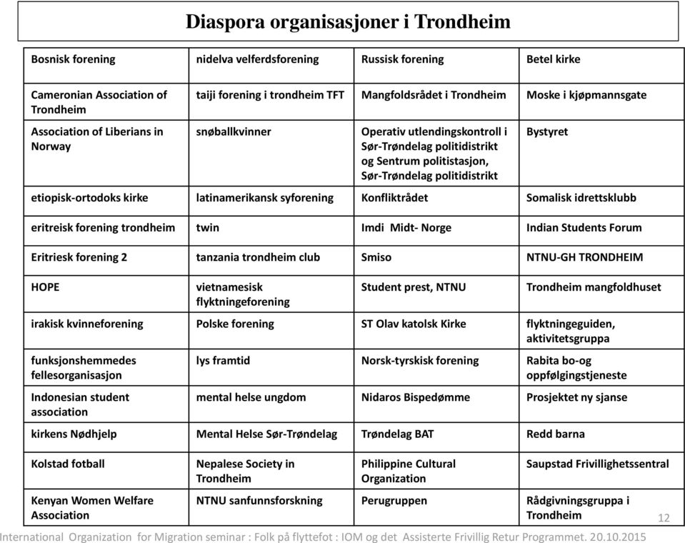 Bystyret etiopisk-ortodoks kirke latinamerikansk syforening Konfliktrådet Somalisk idrettsklubb eritreisk forening trondheim twin Imdi Midt- Norge Indian Students Forum Eritriesk forening 2 tanzania