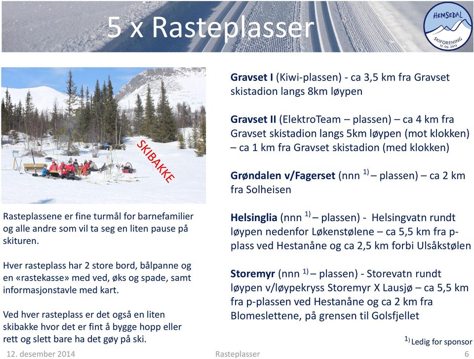 Ved hver rasteplass er det også en liten skibakke hvor det er fint å bygge hopp eller rett og slett bare ha det gøy på ski.