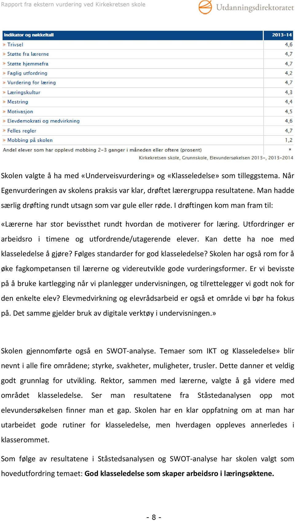 Utfordringer er arbeidsro i timene og utfordrende/utagerende elever. Kan dette ha noe med klasseledelse å gjøre? Følges standarder for god klasseledelse?