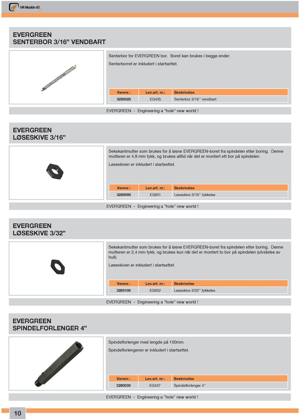 Denne mutteren er 4,8 mm tykk, og brukes alltid når det er montert ett bor på spindelen. Løseskiven er inkludert i startsettet.