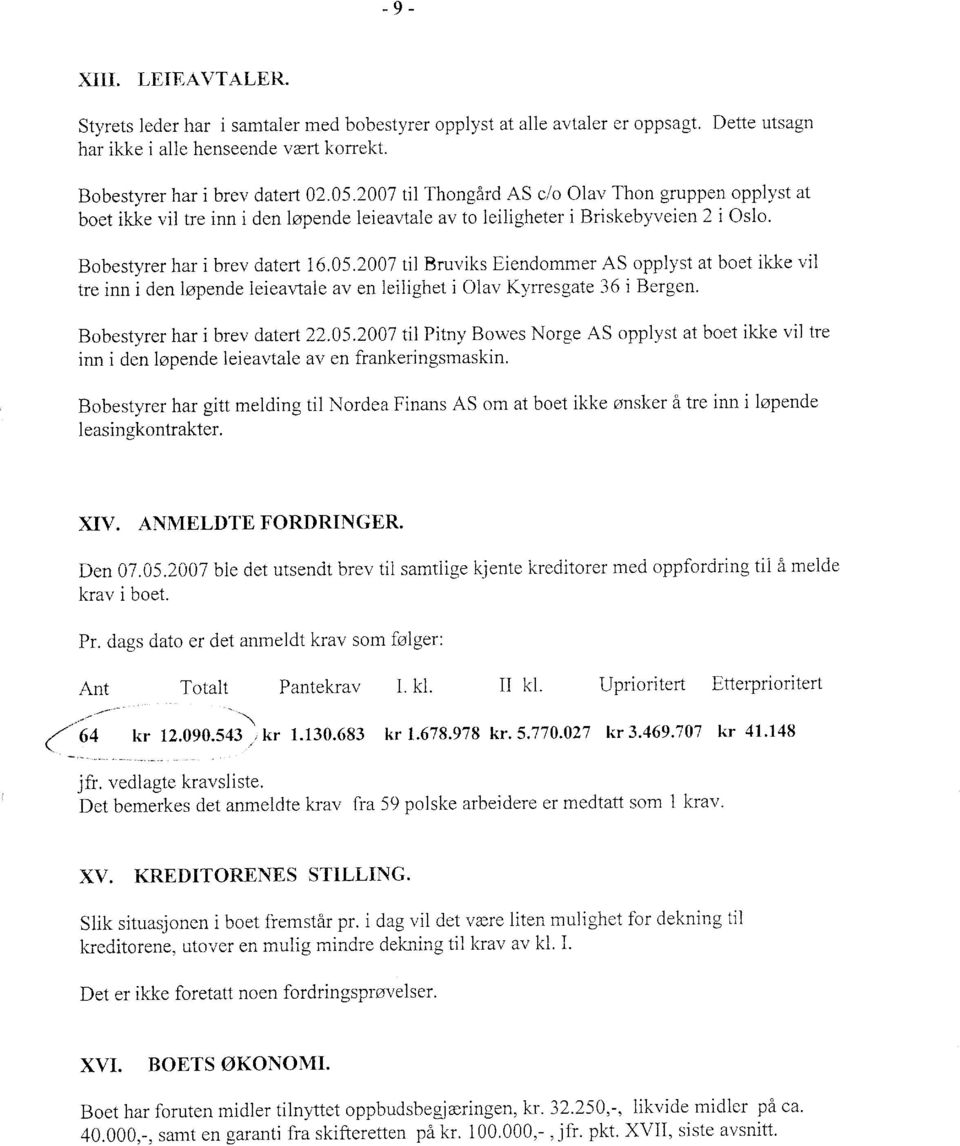 2007 til Bruviks Eiendommer AS opplyst at boet ikke vil tre inn i cien iøpende ieiear,taie av en ieiiighet i Olav Kyrresgate 36 i Bergen. Bobestyrer har i brev datert 22.05.