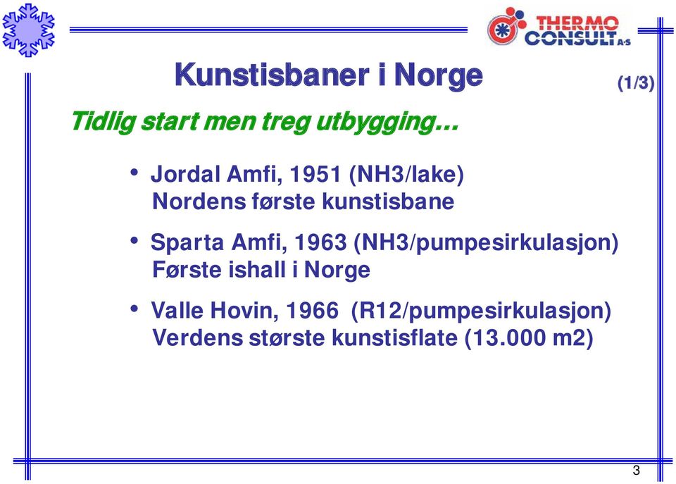1963 (NH3/pumpesirkulasjon) Første ishall i Norge Valle Hovin,