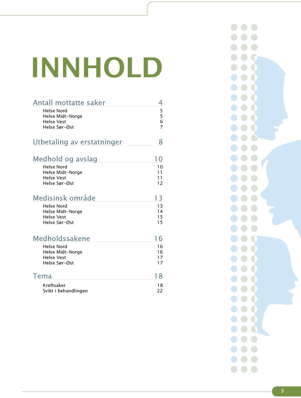 Medisinsk område 13 Helse Nord 13 Helse Midt-Norge 14 Helse Vest 15 Helse Sør-Øst 15 Medholdssakene 16
