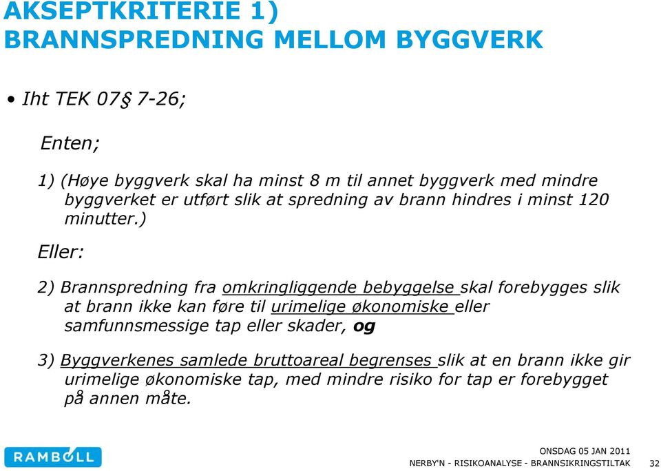 ) Eller: 2) Brannspredning fra omkringliggende bebyggelse skal forebygges slik at brann ikke kan føre til urimelige økonomiske eller